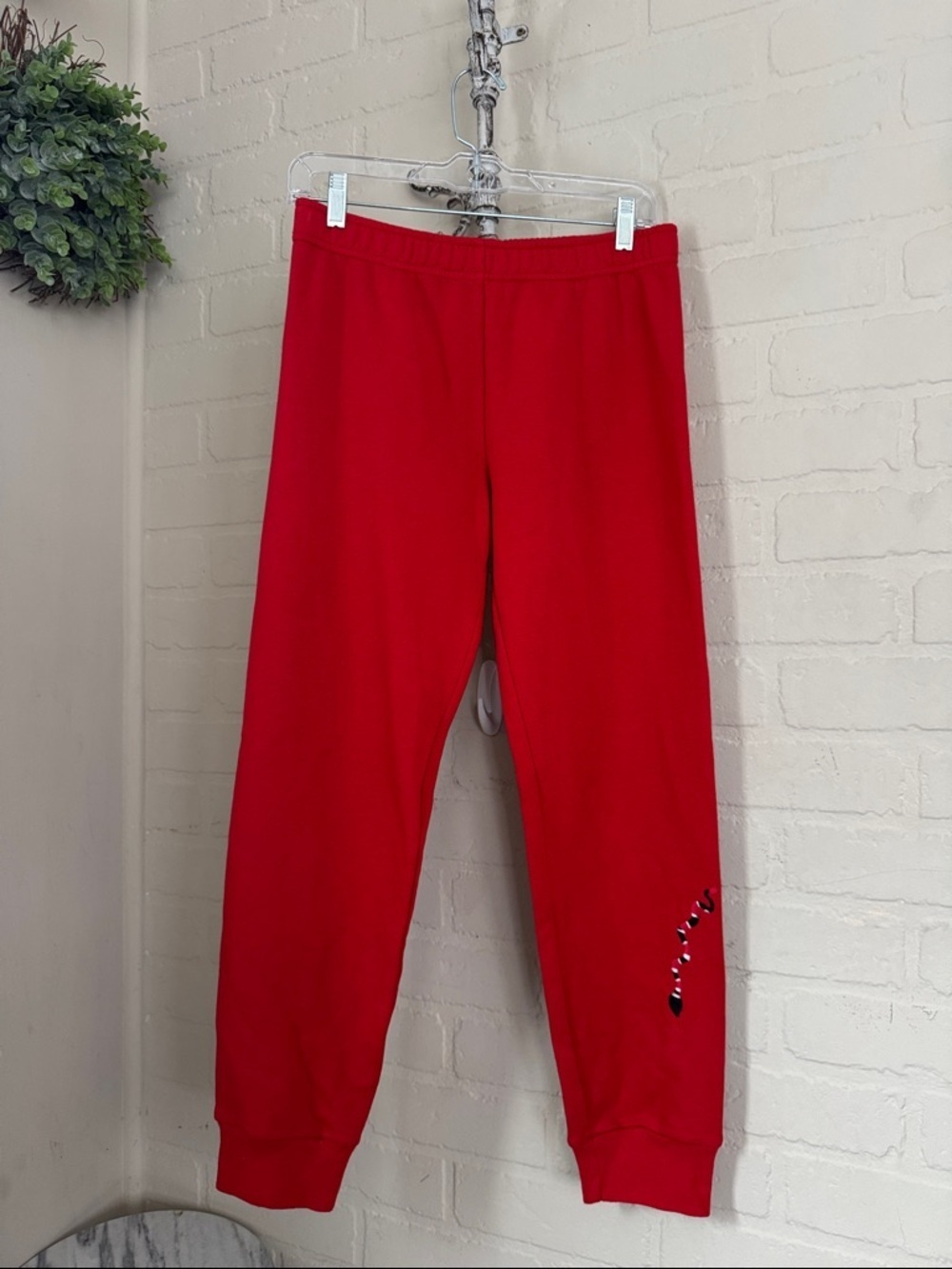 Monrow Red Sweatpants snake embroidered pull on elastic waistbands marked sample